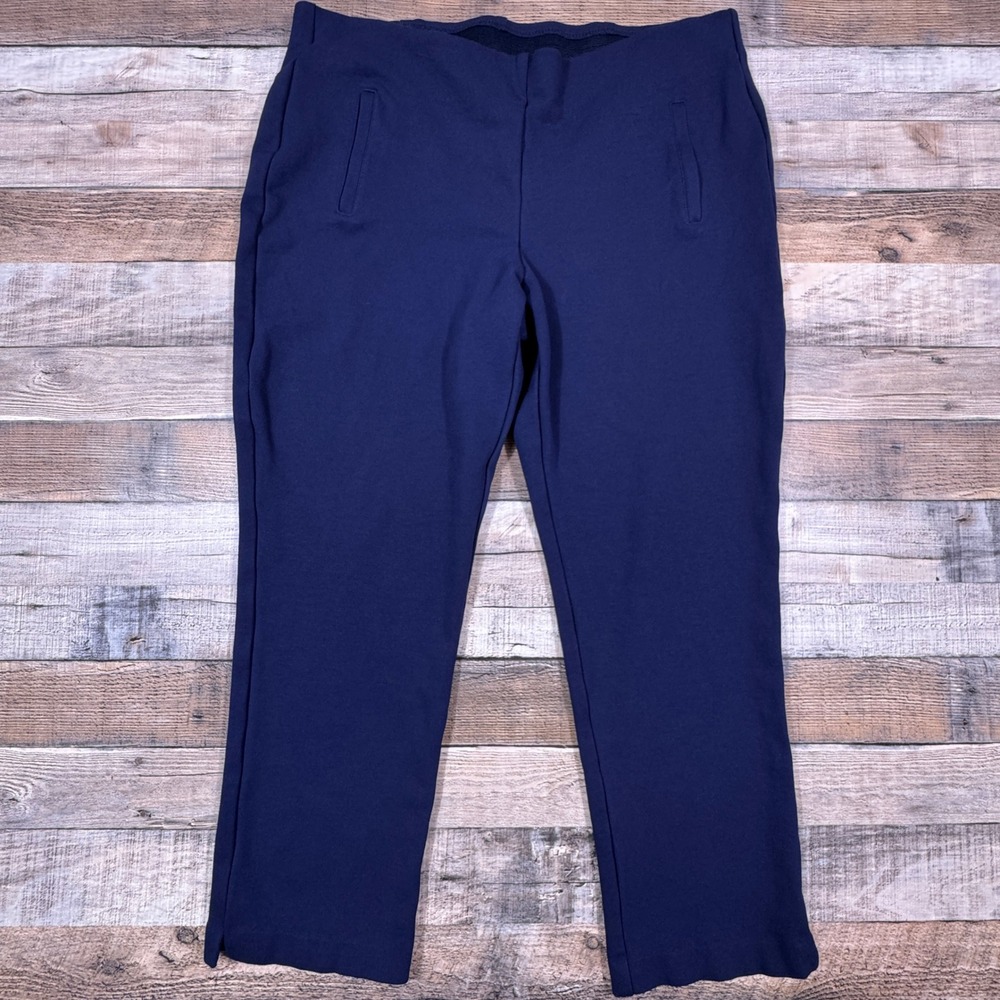 Chicos Navy Blue Ankle Pants Size 2 Womens Pull On Straight Leg Stretch Trousers